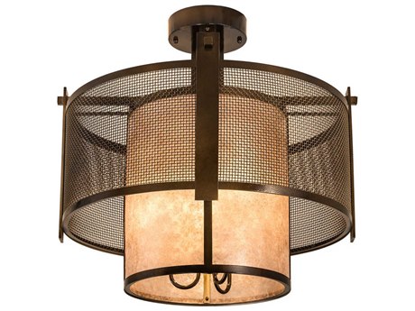 Meyda 3-Light Brown Drum Semi Flush Mount