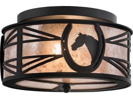 Meyda 2-Light Black Drum Semi Flush Mount