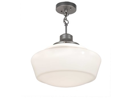 Meyda Revival Schoolhouse 1-Light Pewter Glass Semi Flush Mount