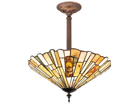 Meyda 3-Light Bronze Tiffany Geometric Semi Flush Mount