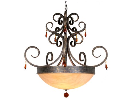 Meyda Serratina 5-Light English Bronze Brown Crystal Bowl Pendant
