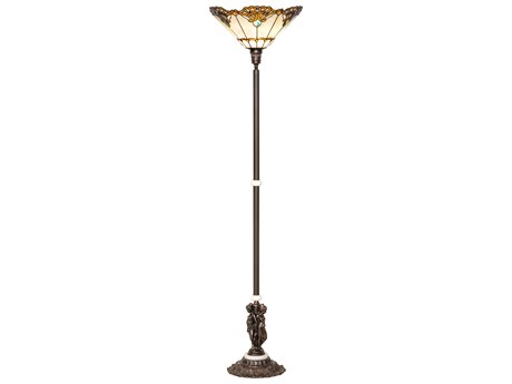 Meyda Shell With Jewels Glass Tiffany Mahogany Bronze Floor Lamp