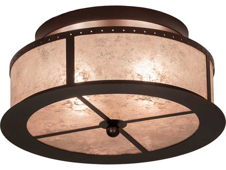 Meyda Smythe Craftsman 2-Light Mahogany Bronze Silver Drum Flush Mount