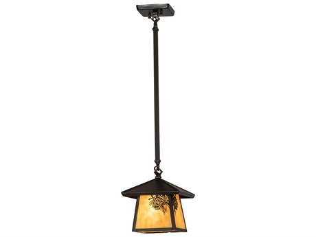 Meyda Stillwater 1-Light Craftsman Brown Off White Glass Geometric Mini Pendant