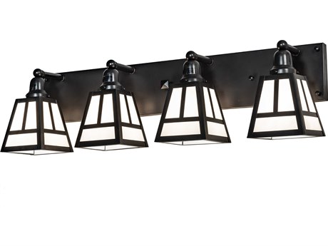 Meyda T-mission 4-Light Craftsman Brown White Glass Vanity Light