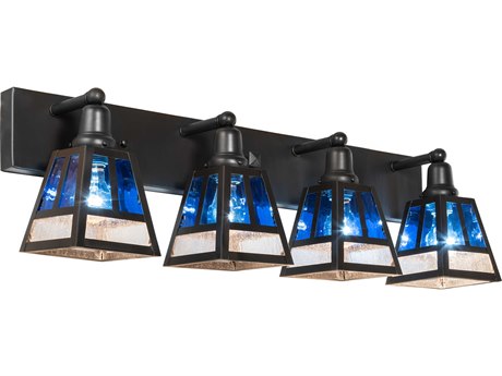 Meyda T-mission 4-Light Craftsman Brown Blue Glass Vanity Light