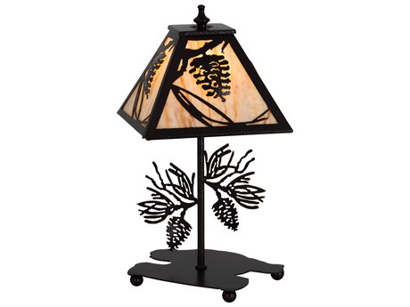 Meyda Whispering Pines Glass Rustic Lodge Yellow Table Lamp