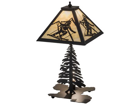 Meyda Alpine Glass Rustic Lodge Brown Table Lamp
