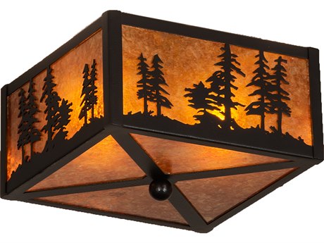 Meyda Tall Pines 2-Light Black Amber Mica Brown Geometric Flush Mount