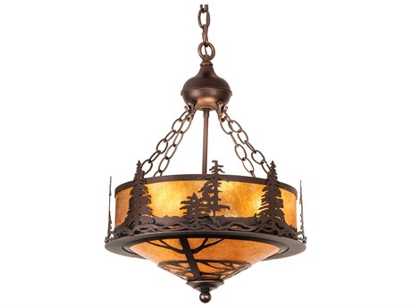 Meyda Tall Pines 3 3-Light Mahogany Bronze Brown Drum Pendant