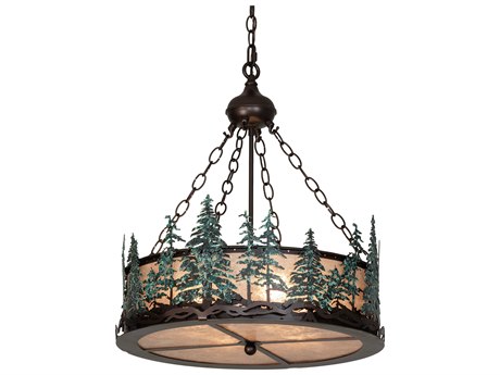 Meyda Tall Pines 4-Light Mahogany Bronze Drum Pendant