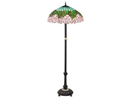 Meyda Tiffany Cabbage Rose Glass Mahogany Bronze Floor Lamp