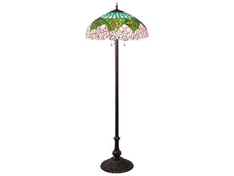 Meyda Tiffany Cabbage Rose Glass Mahogany Bronze Floor Lamp