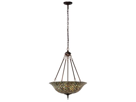 Meyda Tiffany Fishscale 3-Light Mahogany Bronze Glass Bowl Pendant