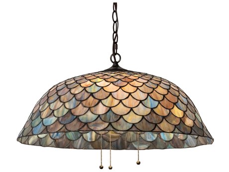Meyda Tiffany Fishscale 3-Light Mahogany Bronze Glass Bowl Pendant