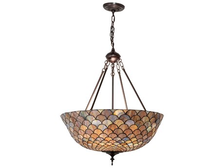 Meyda Tiffany Fishscale 3-Light Mahogany Bronze Glass Bowl Pendant