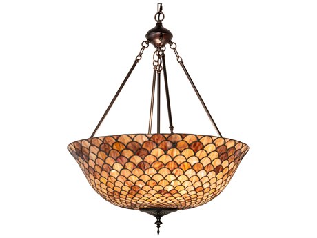 Meyda Tiffany Fishscale 3-Light Mahogany Bronze Glass Bowl Pendant