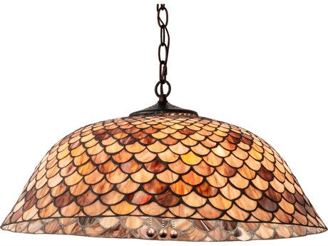 Meyda Tiffany Fishscale 3-Light Mahogany Bronze Glass Dome Geometric Pendant
