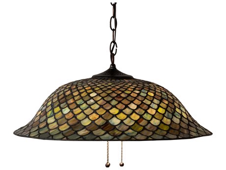 Meyda Tiffany Fishscale 3-Light Mahogany Bronze Glass Dome Geometric Pendant