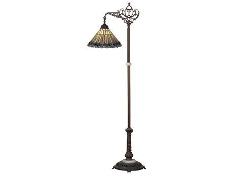 Meyda Tiffany Jeweled Peacock Bridge Arm 60" Tall Bronze Floor Lamp