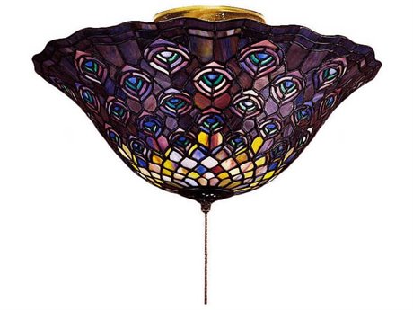 Meyda Tiffany Peacock Feather 16" 3-Light Brass Bowl Geometric Flush Mount