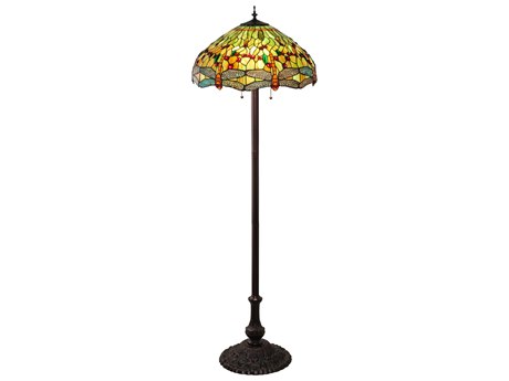 Meyda Tiffany Hanginghead Dragonfly Glass Mahogany Bronze Brass Floor Lamp