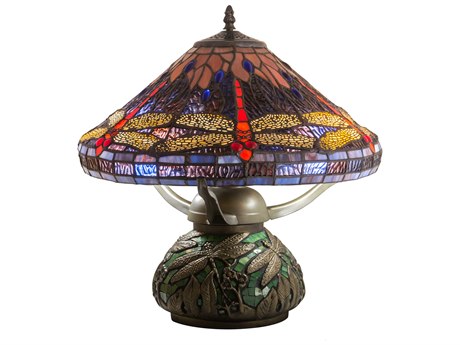 Meyda Tiffany Hanginghead Dragonfly Glass Ruby Coral Sunflower Green Blue Red Table Lamp
