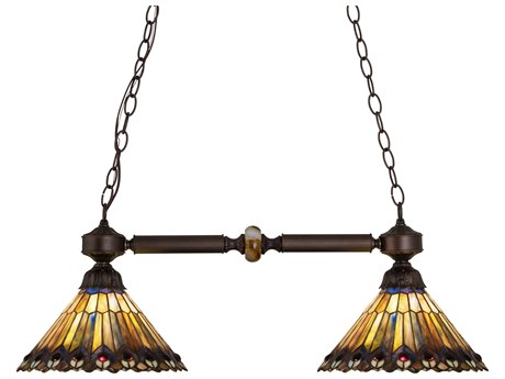 Meyda Tiffany Jeweled Peacock 2-Light Bronze Geometric Island Pendant