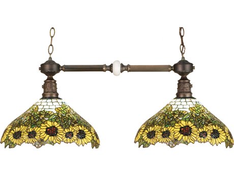 Meyda Wild Sunflower 2-Light Bronze Tiffany Dome Geometric Island Pendant