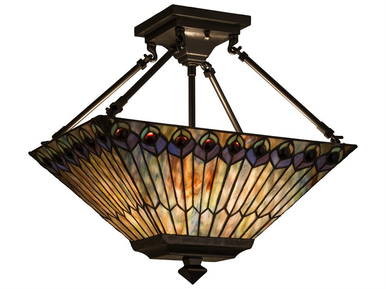 Meyda Lighting Tiffany Jeweled Peacock Green Two Light Semi Flush Meyda Lighting Tiffany Jeweled Peacock Green Two Light Semi Flush Mount 163377