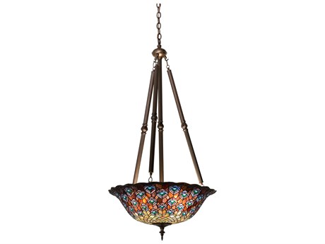 Meyda Tiffany Peacock Feather 24" 4-Light Bronze Bowl Pendant