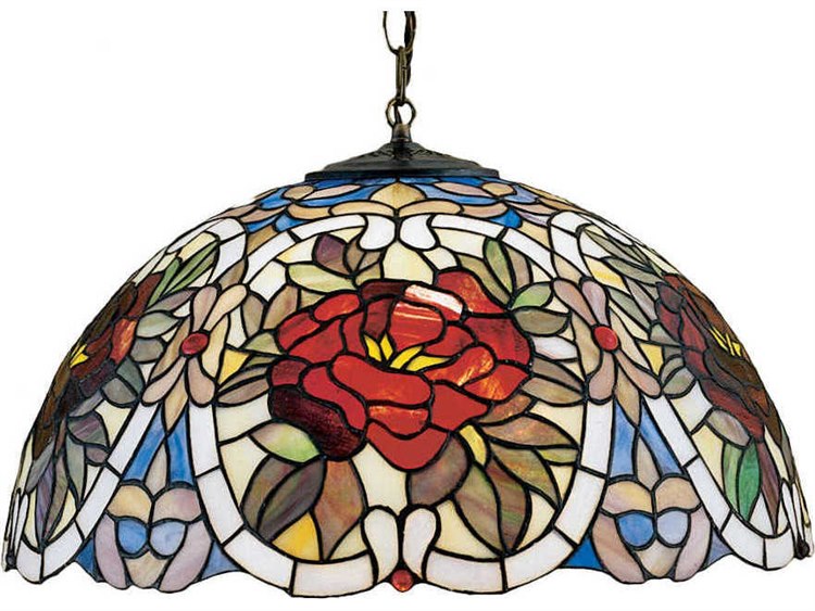 Meyda Renaissance Rose 3-Light Bronze Tiffany Dome Geometric Pendant