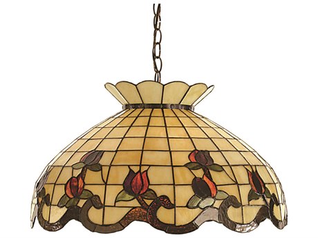 Meyda Roseborder 23" 3-Light Bronze Tiffany Dome Geometric Pendant