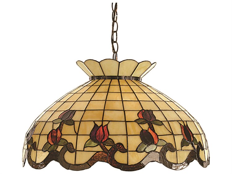 Meyda Roseborder 3-Light Bronze Tiffany Dome Geometric Pendant