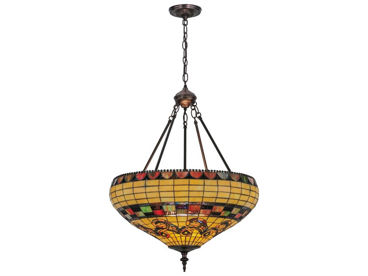 Meyda Tiffany Edwardian 3-Light Bronze Bowl Geometric Pendant