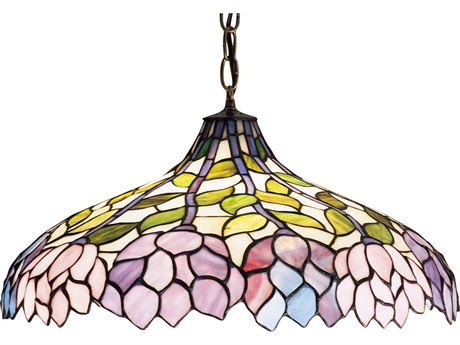 Meyda Wisteria 20" 3-Light Bronze Tiffany Dome Geometric Pendant