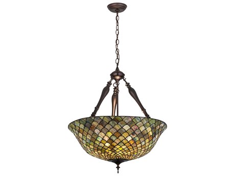 Meyda Tiffany 24" 3-Light Bronze Bowl Geometric Pendant