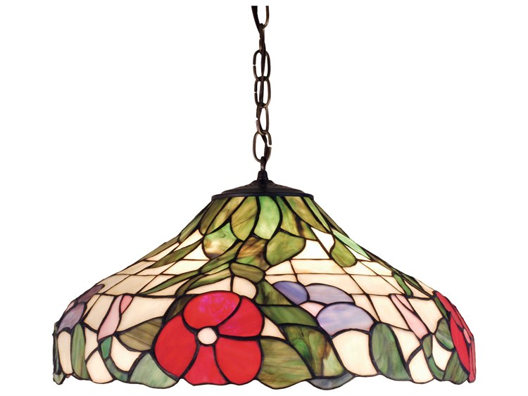 Meyda Peony 3-Light Bronze Tiffany Dome Geometric Pendant