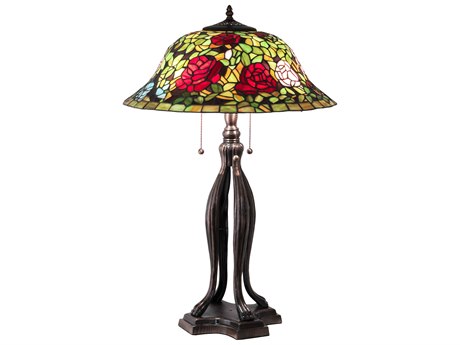 Meyda Tiffany Rosebush Glass Mahogany Bronze Buffet Lamp