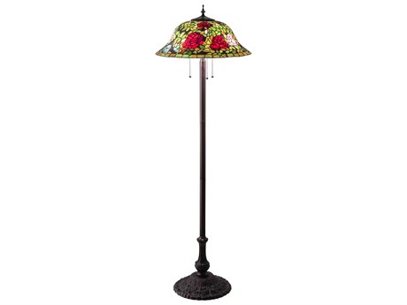 Meyda Tiffany Rosebush Glass Mahogany Bronze Floor Lamp