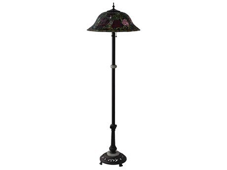 Meyda Tiffany Rosebush Glass Mahogany Bronze Floor Lamp