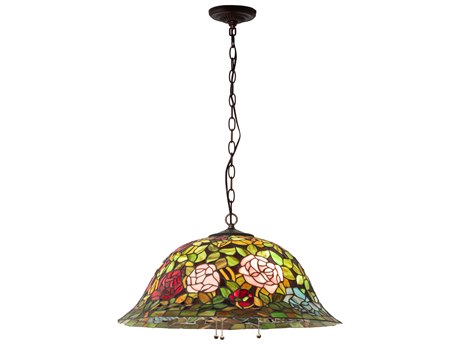 Meyda Tiffany Rosebush 3-Light Mahogany Bronze Glass Bowl Pendant