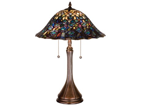 Meyda Tiffany Peacock Feather Brown Table Lamp
