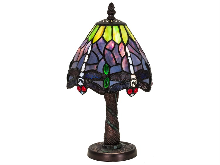 Meyda Tiffany Hanginghead Dragonfly with Twisted Fly Mosaic Base Mini Bronze Table Lamp