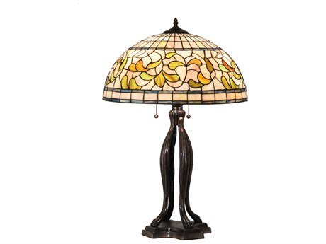 Meyda Tiffany Turning Leaf Glass Mahogany Bronze Buffet Lamp