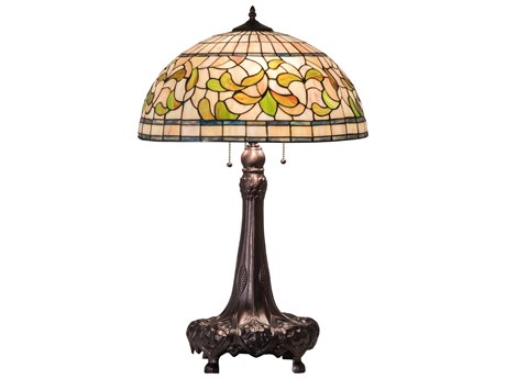 Meyda Tiffany Turning Leaf Glass Mahogany Bronze Buffet Lamp