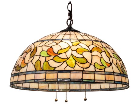 Meyda Tiffany Turning Leaf 3-Light Mahogany Bronze Glass Dome Pendant