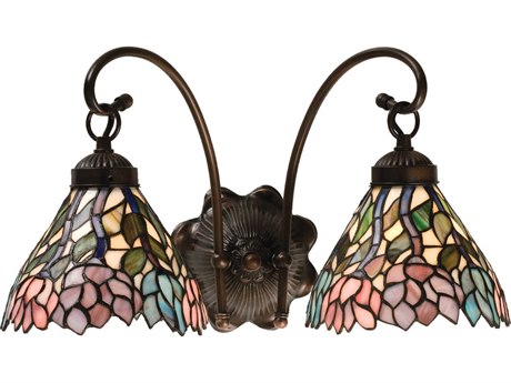 Meyda Wisteria 10" Tall 2-Light Bronze Tiffany Wall Sconce