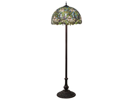 Meyda Trillium & Violet Glass Tiffany Mahogany Bronze Floor Lamp