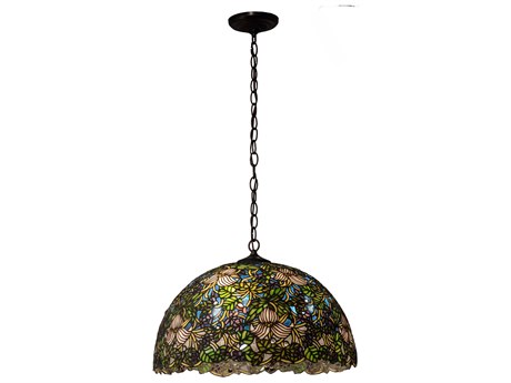 Meyda Trillium & Violet 3-Light Mahogany Bronze Glass Tiffany Dome Geometric Pendant
